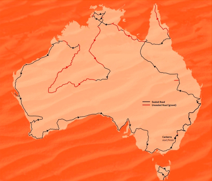 Kate's 25,000km cycle route around Australia